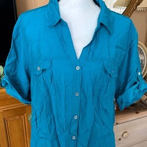 Teal Button-Up Women's Top